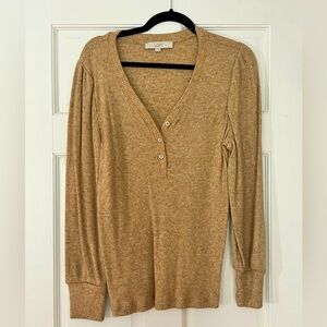 LOFT tan ribbed button front long sleeve henley shirt size XL